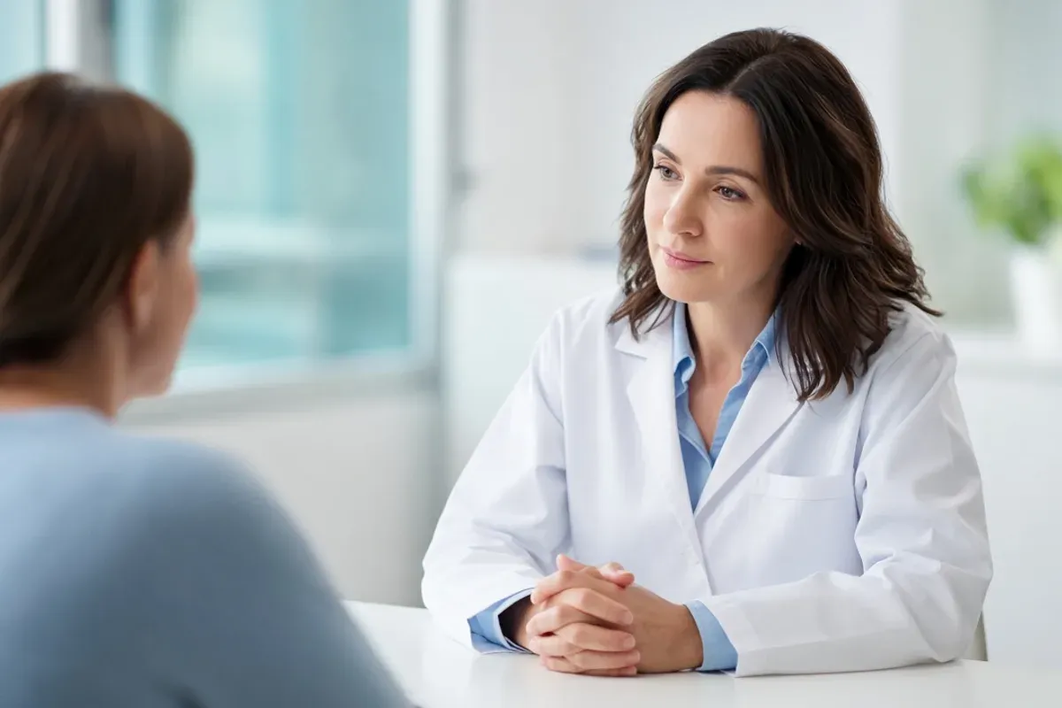 Clinician listening to a patient describing symptoms.
